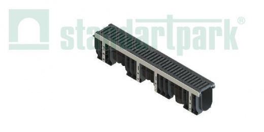 Лоток водоотводный PolyMax Drive DN100 h216 пластиковый с решеткой щелевой чугунной ВЧ кл.D (комплект)