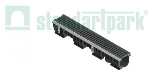 Лоток водоотводный PolyMax Drive DN100 h170 пластиковый с решеткой щелевой чугунной ВЧ кл.D (комплект)