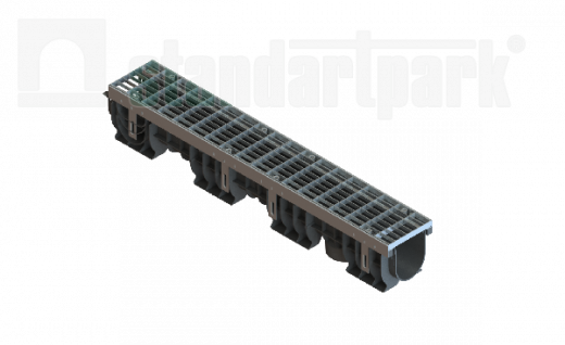 Лоток водоотводный PolyMax Drive DN100 h155 пластиковый с решеткой ячеистой ОС кл.А (комплект)