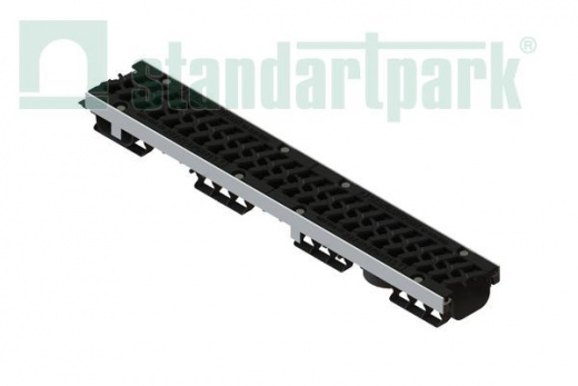 Лоток водоотводный PolyMax Drive DN100 h96 пластиковый с решеткой щелевой чугунной ВЧ кл. Е (комплект)
